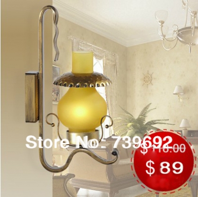 american el antique brass wall light with rustic color/glass wall lamp 1*e27 220v anticent style (w22*h41cm)