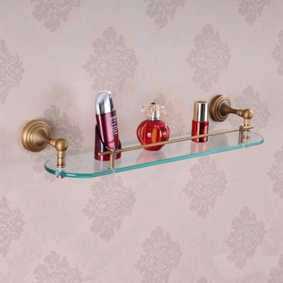 antique single bathroom shelf/glass shelf,brass base+glass shelf,bathroom hardware,bathroom accessories hj-1213f