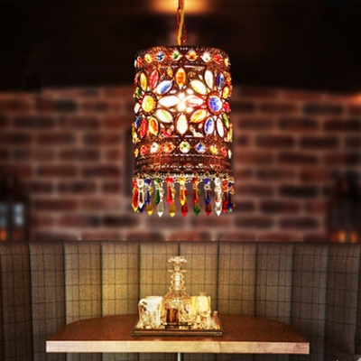 colorful crystal cylindrical led pendant lights hanglamp lustre fixtures for cafe bar dinning home lightings lamparas colgantes