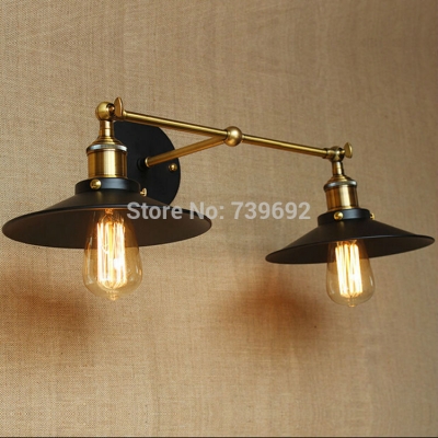 dia.22cm vintage industrial wall mount light double umbrella wall lamps lighting fixture 2*e27 socket