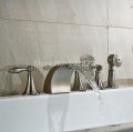fashion deck mounted three handles bathtub faucet deck mounted with handheld shower brushed nickel finished 5pcs