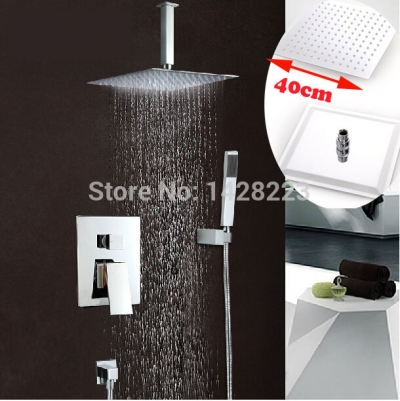 luxury 16" big rain shower head brass shower set faucet with abs handheld shower chrome finished