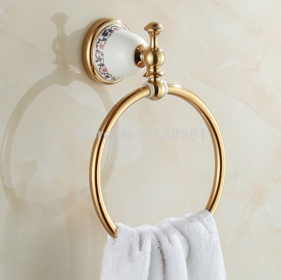 luxury golden polished bathroom towel ring rack ceramics towel holder euro style wall mounted xl-3316k