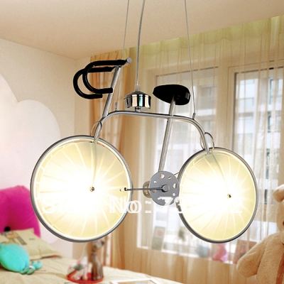 new fashion child toy modern brief cartoon bicycle iron glass pendant light with two round wheels