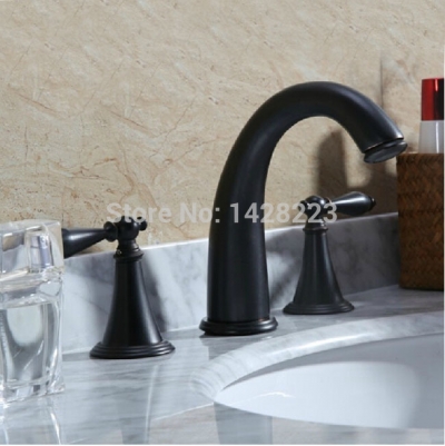 oil rubbed bronze dual handles basin faucet deck mounted 3 holes brass bathroom mixer taps