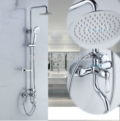 polished chrome 8" brass ultrathin shower tub faucet set wall mounted with handshower one handle