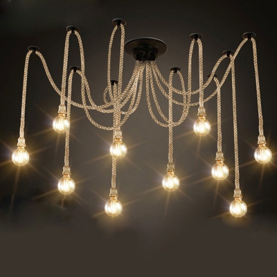 rh loft vintage industrial retro spider chandelier hemp rope pendant lamp for living dinning coffee bar restaurant decor