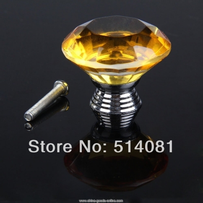 10pcs yellow 40mm crystal glass diamond shape cabinet knob drawer pull handle kitchen [Door knobs|pulls-2280]