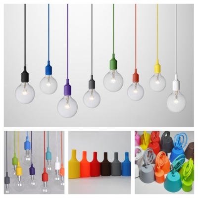 1pcs diy personality e27 led lamp 10 colorful silicone pendant light holder with 100cm cord ceiling base for decoration lighting