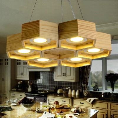 2015 new arrivals creative wood honeycomb pendant chandelier modern led dining room chandelier with led lighting source