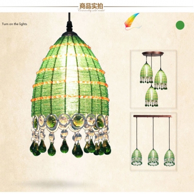 2015 new mediterranean pastoral crystal pendant light 6 colors warm led balcony dining room hand knitted pendant light