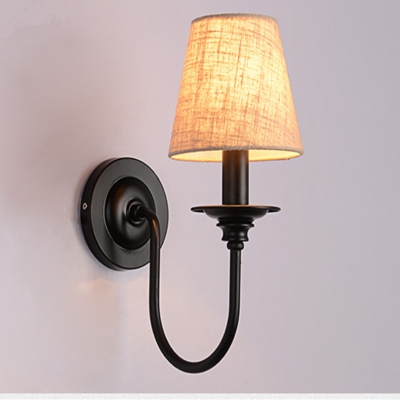 2016 top european vintage bedroom 1 head simple led iron mounted wall lamp with fabric lampshade