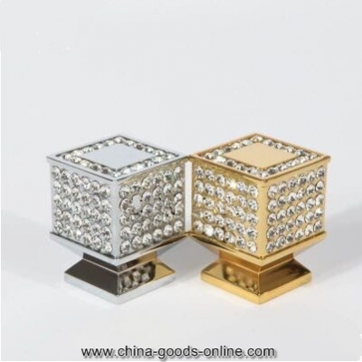 21mm fashion luxury diamond furniture decoration knob k9 crystal drawer cabinet handle knob 24k gold shiny silver dresser pull