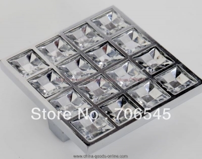50mm clear crystal zinc alloy square type morden kitchen cabinet handle knob pulls wholes+drop