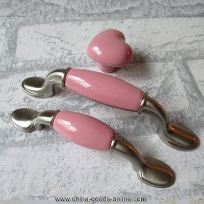 76mm pink ceramic furniture decoration handle stain silver drawer kichen cabinet pull 3" dresser cupboard door handle pull knob