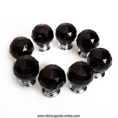 8pcs 50mm black color diamond shape 50mm black crystal glass door knob + screw