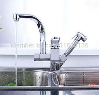chrome brass deck mounted kitchen faucet dual spouts sink mixer tap rotation kitchen cold water taps
