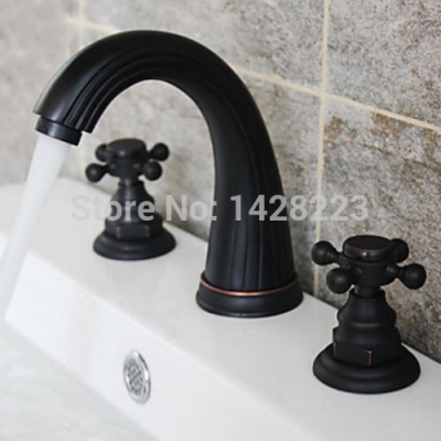 deck mount oil rubbed bronze widespread dual handles bathroom basin faucet 3pcs 3 holes basin sink faucet