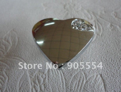 l36xw34xh21mm zinc alloy furniture handle/crystal glass heart-shaped drawer knob