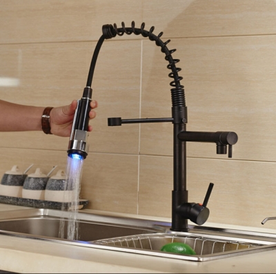 luxury color changing led kitchen sink faucet deck mount spring pull down and cold mixer taps