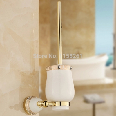 luxury golden plated finish toilet brush holder with ceramic cup/ household products bath decoration bathroom accessories 5609