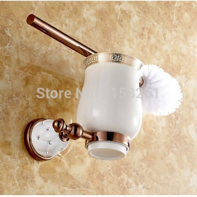 luxury rose gold plated finish toilet brush holder with ceramic cup/household products bath decoration bathroom accessories 5309