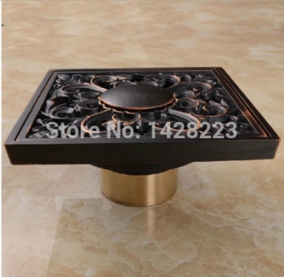 modern new designed square shape oil rubbed bronze flower art bathroom shower floor drain washer grate waste drain 4"