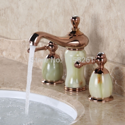 new design 3pcs rose gold plated brass with marble bathroom wash basin mixer taps banheiro torneira e-54