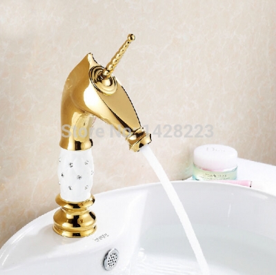 new design deck mounted single top handle bathroom basin faucet gold-plate and cold water mixer taps