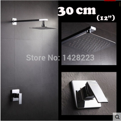 polished chrome 12" ultrathin rain shower set faucet wall mount single handle 30cm brass showerhead