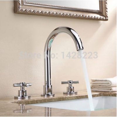 polished chrome deck mounted bathroom dual cross handles basin sink mixer faucet three holes with and cold water
