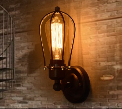 single head country style grape shape metal cage industrial retro vintage e27 wall lamp light warehouse sconce with bulb