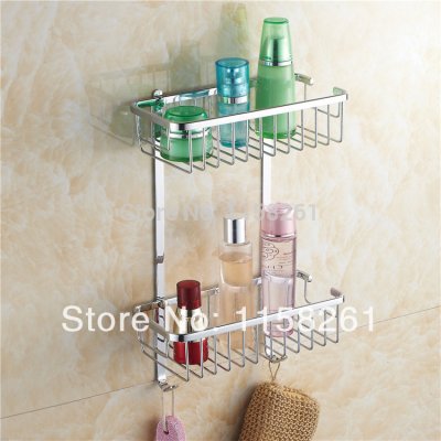 two layer bathroom rack chrome brass towel washing shower basket bar shelf /bathroom shelves for bath kh-1062