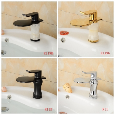 widespread spout bathroom waterfall faucet single lever artificial stone oil-rubbed bronze gold basin faucet