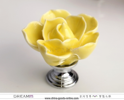 yellow lotus dresser knob, flower ceramic knob for cabinet, kitchen cabinet hardware knob and pull