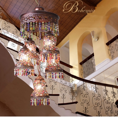 2015 creative design hand knitting bohemian luxury villa iron and crystal chandelier 5 head vintage led chandelier