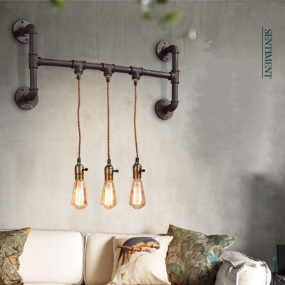 2015 unique design europe art deco waterpipe 3 light bar wall lamp american pastoral loft wall lamp with edison bulbs