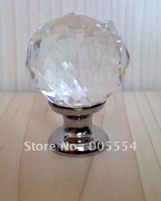 20pc/lot d30mmxh42mm brass base multi-faceted cutting crystal glass kitchen knob