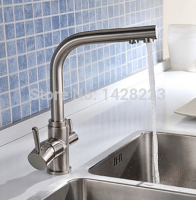 brushed nickel multifunction pure water kitchen sink faucet dual handles kitchen mixer tap