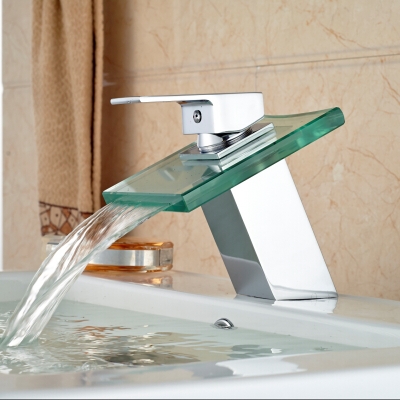 deck mount glass waterfall bathroom sink mixer faucet single lever sanitary basin water taps chrome finish