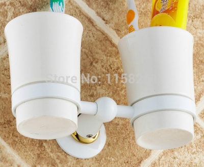 double tumbler holder/toothbrush cup holder, base white painted finish+ceramic cup,bathroom accessories st-3597