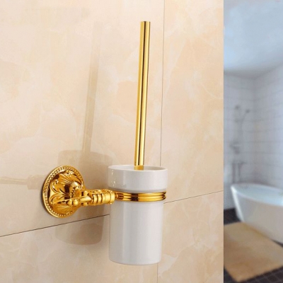 luxury golden plated finish toilet brush holder with ceramic cup household products bath decoration bathroom accessories zp-9357