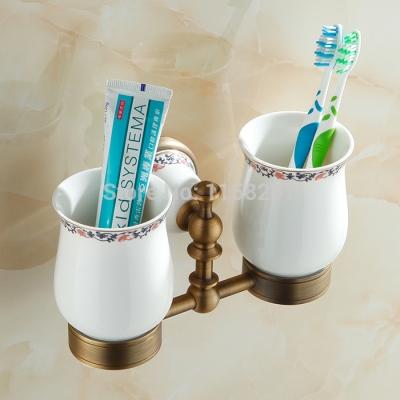 modern antique brass bathroom tooth brush holder dual ceramic cup bathroom accessories xl-3317f