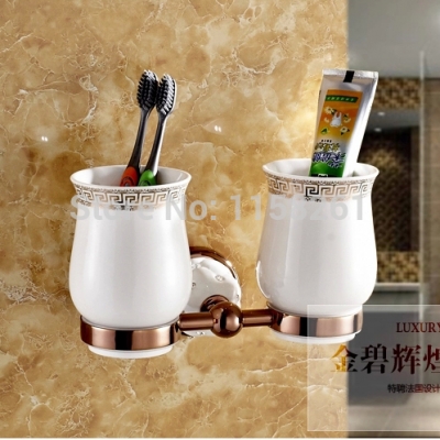 new modern accessories luxury european style rose gold copper toothbrush tumbler&cup holder wall mount bath product 5303