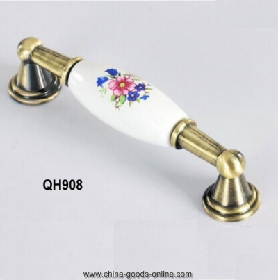 qh908 96mm 3.78" 1pc blue flowers ceramic cupboard knob drawer wardrobe pulls handles