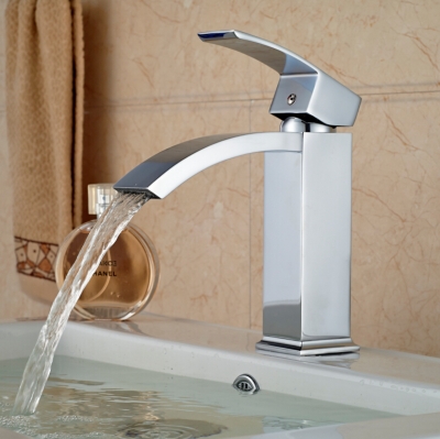 single handle square waterfall basin faucet one hole and cold mixer water taps chrome finish