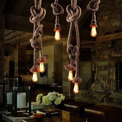 vintage rope iron ceiling pan pendant lights retro industrial loft bar hemp rope lamp fixtures lamparas colgantes luminaria luz