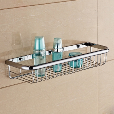 wall mounted bathroom shelf copper chrome single layer shower storage basket rectangle bath shelves bathroom accessories