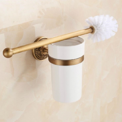 whole and retail top-quality bathroom toilet brush & ceramic holder -antique brass wall mounted ha-44f