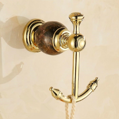 whole and retail luxury brass bathroom wall mounted jade bath towel hanger golden color towel hooks hy-25b